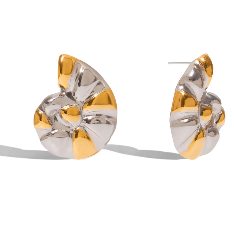 18K Gold Silver Seashell Earrings Minimalist Two Tone Design