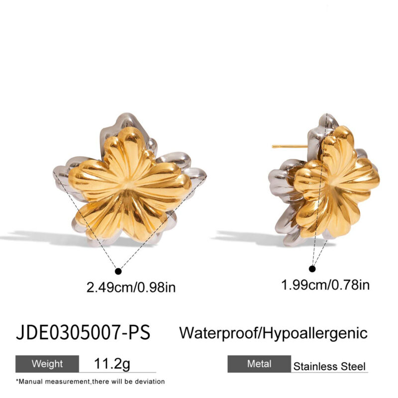 18K Gold Silver Flower Earrings Minimalist Double Sided Design - Image 5