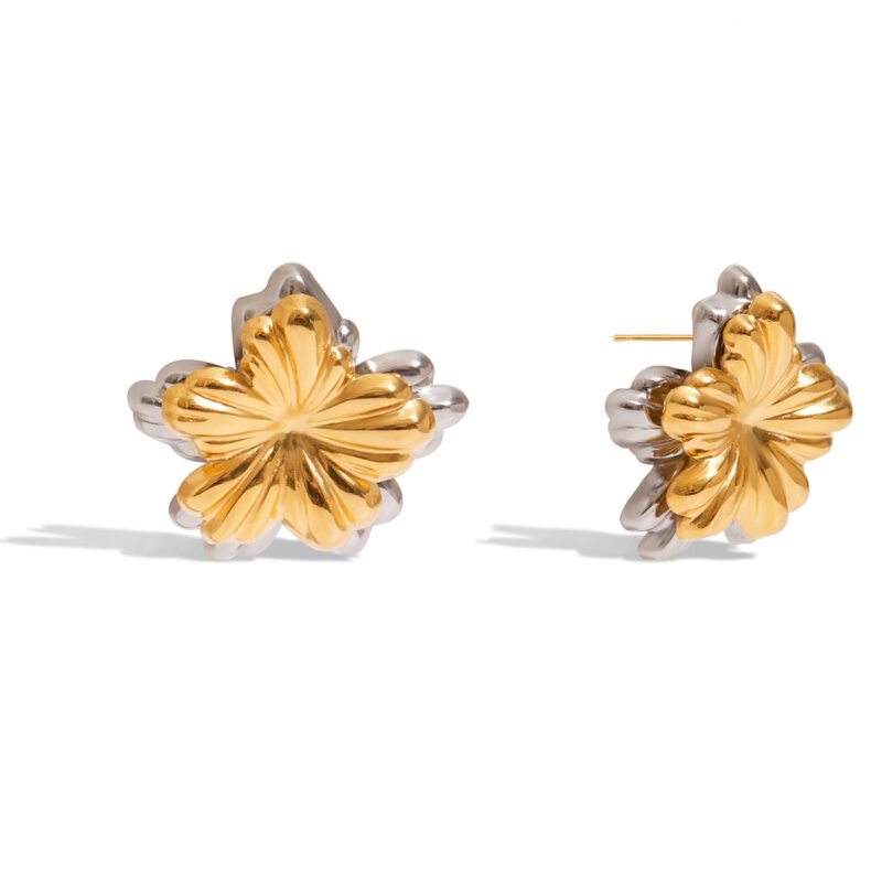 18K Gold Silver Flower Earrings Minimalist Double Sided Design
