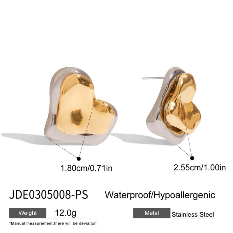 18K Gold Silver Heart Earrings Minimalist Double Sided Design - Image 5
