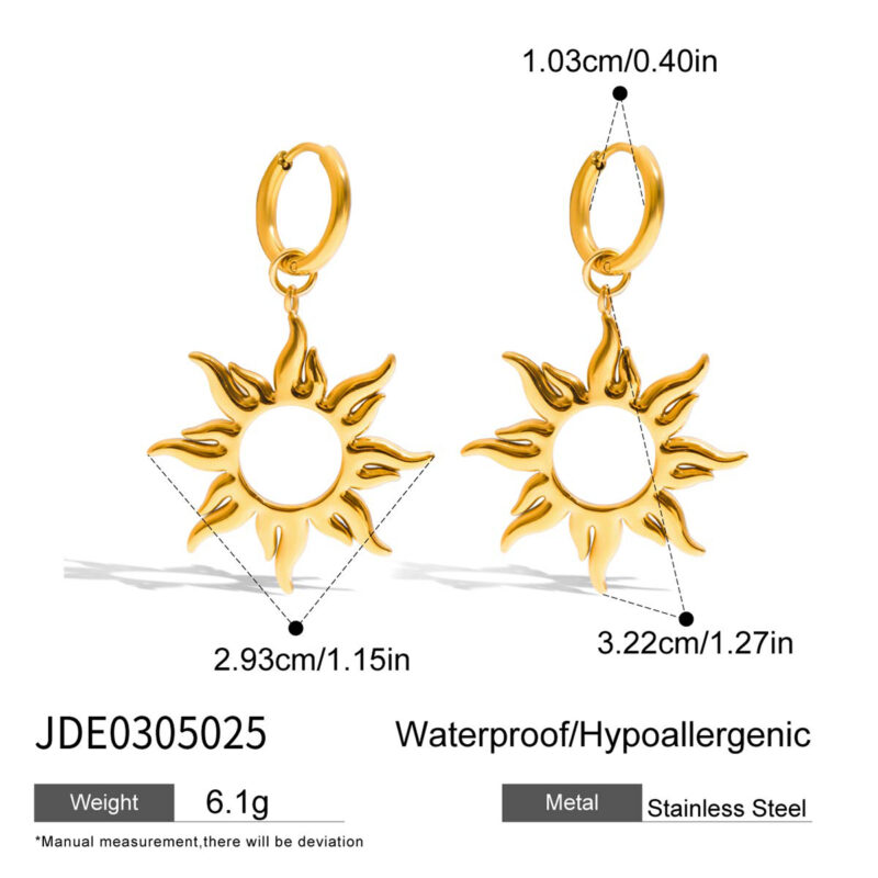 18K Gold Sun Drop Earrings Hollow Vintage Stainless Steel - Image 5