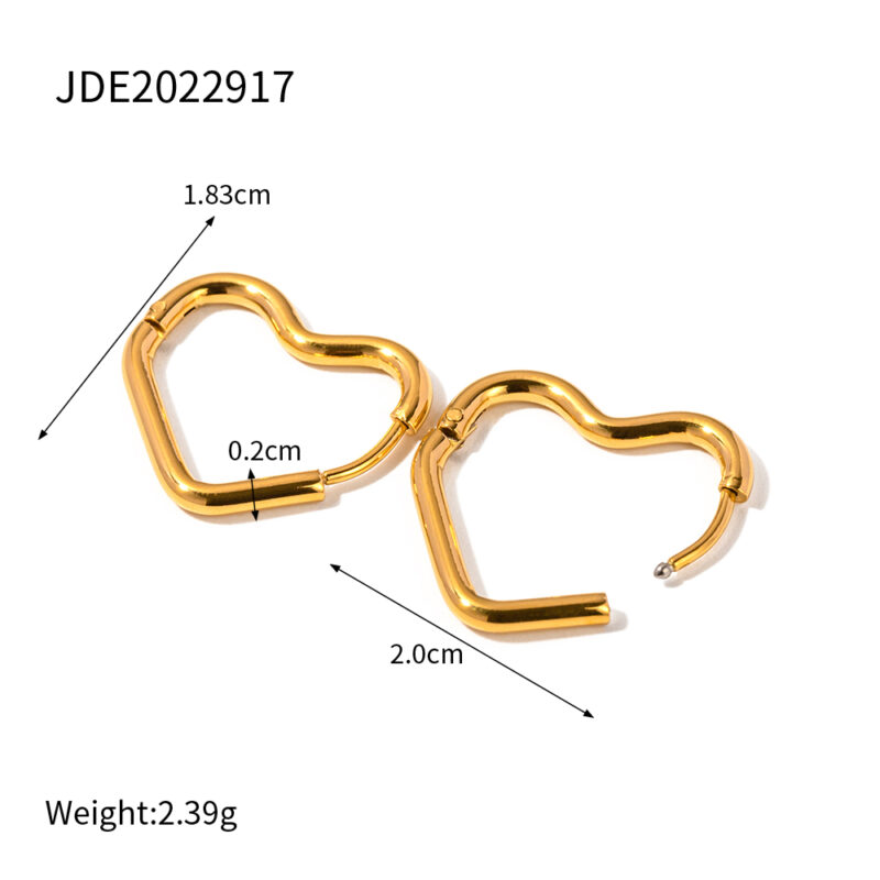 18K Gold Stainless Steel Heart-Shaped Earrings - Image 3