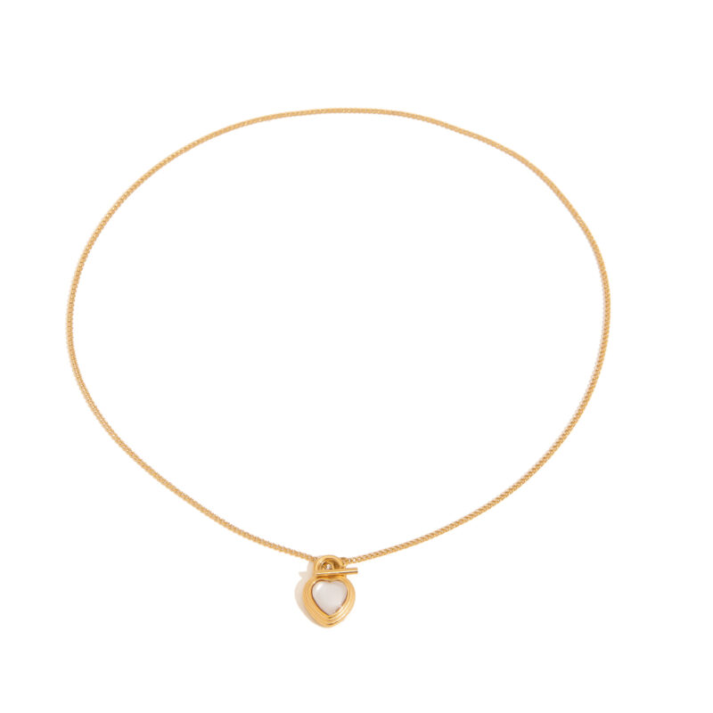 18K Gold Necklace Cat Eye Heart Pendant Romantic Jewelry