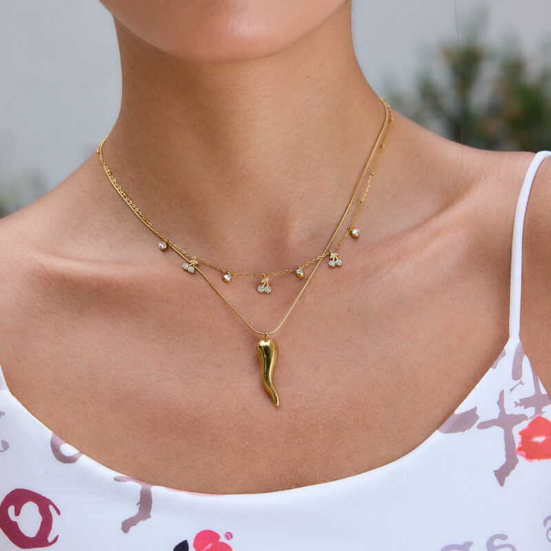 18K Gold Cherry Necklace White Crystal Pendant Sweet Style - Image 5