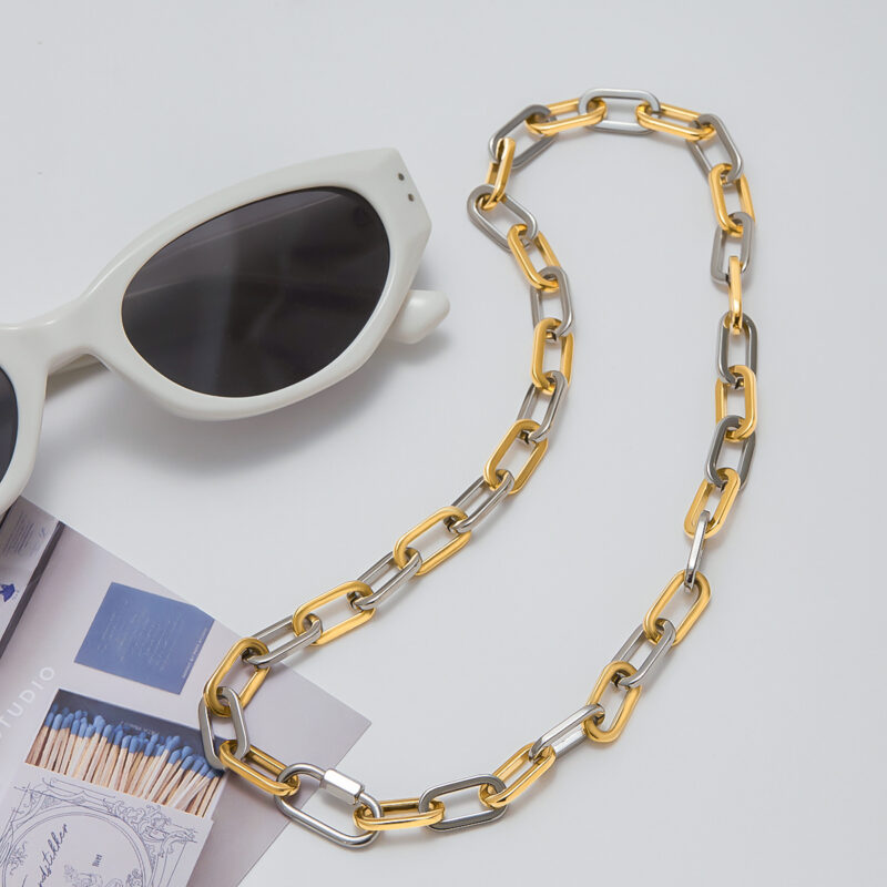 18K Gold Silver Paperclip Necklace Two Tone Clasp Design - Image 4
