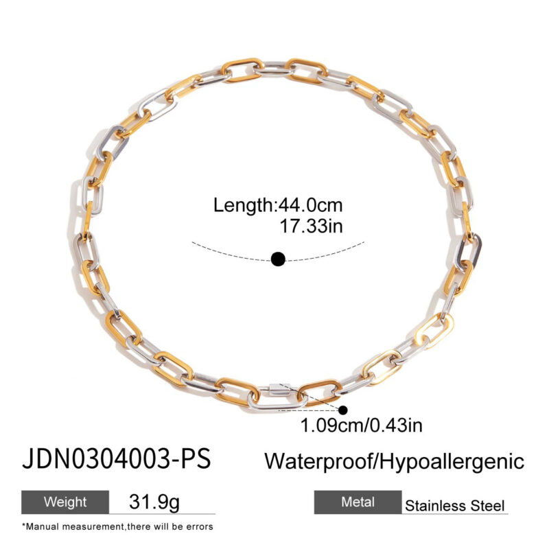 18K Gold Silver Paperclip Necklace Two Tone Clasp Design - Image 5