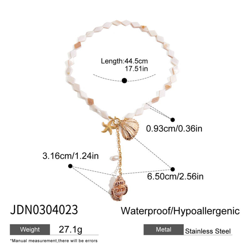 18K Gold Pearl Necklace Shell Starfish Conch Ocean Pendant - Image 5