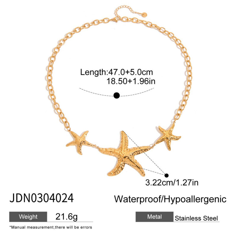 18K Gold Starfish Necklace Hammered Texture Ocean Style - Image 5