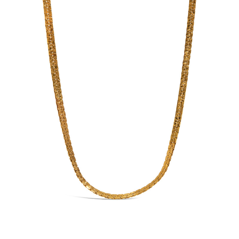 18K Gold Flat Chain Necklace Vintage Matte Gold Finish - Image 2