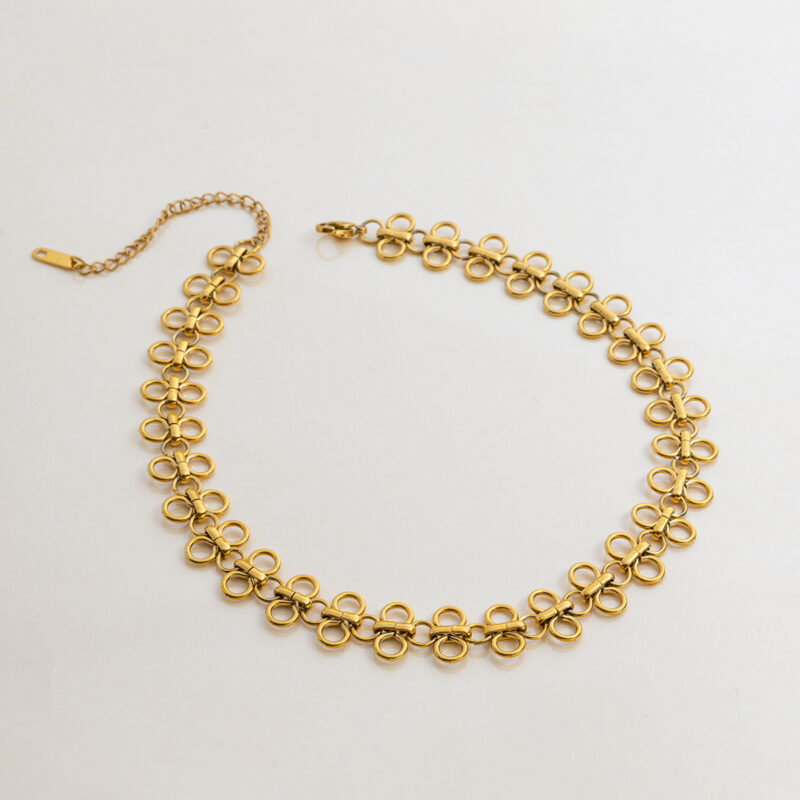 18K Gold Clover Necklace Vintage French Style Stainless Steel - Image 3