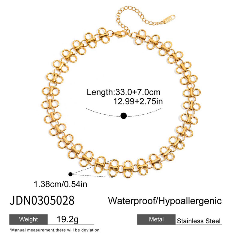 18K Gold Clover Necklace Vintage French Style Stainless Steel - Image 5
