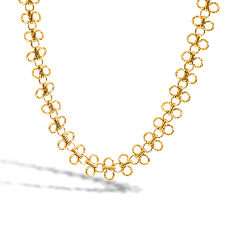 18K Gold Clover Necklace Vintage French Style Stainless Steel - Image 2