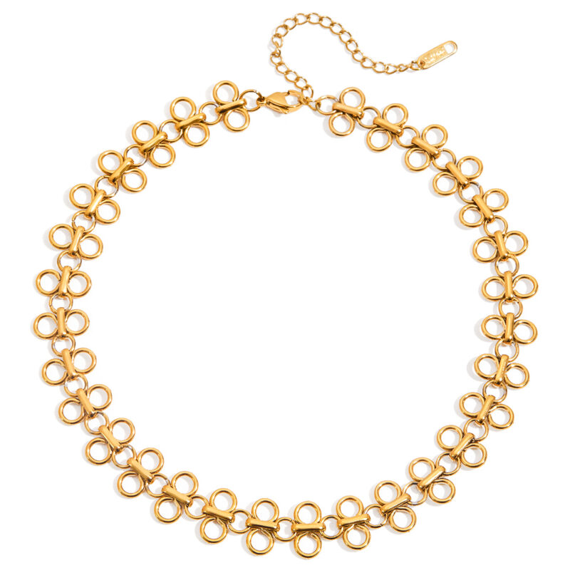 18K Gold Clover Necklace Vintage French Style Stainless Steel
