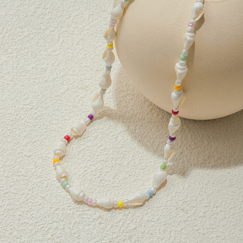 18K Gold Shell Beaded Necklace Colorful Vacation Jewelry - Image 3