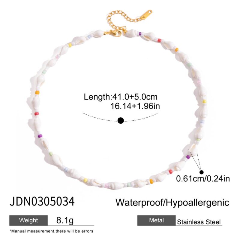18K Gold Shell Beaded Necklace Colorful Vacation Jewelry - Image 5