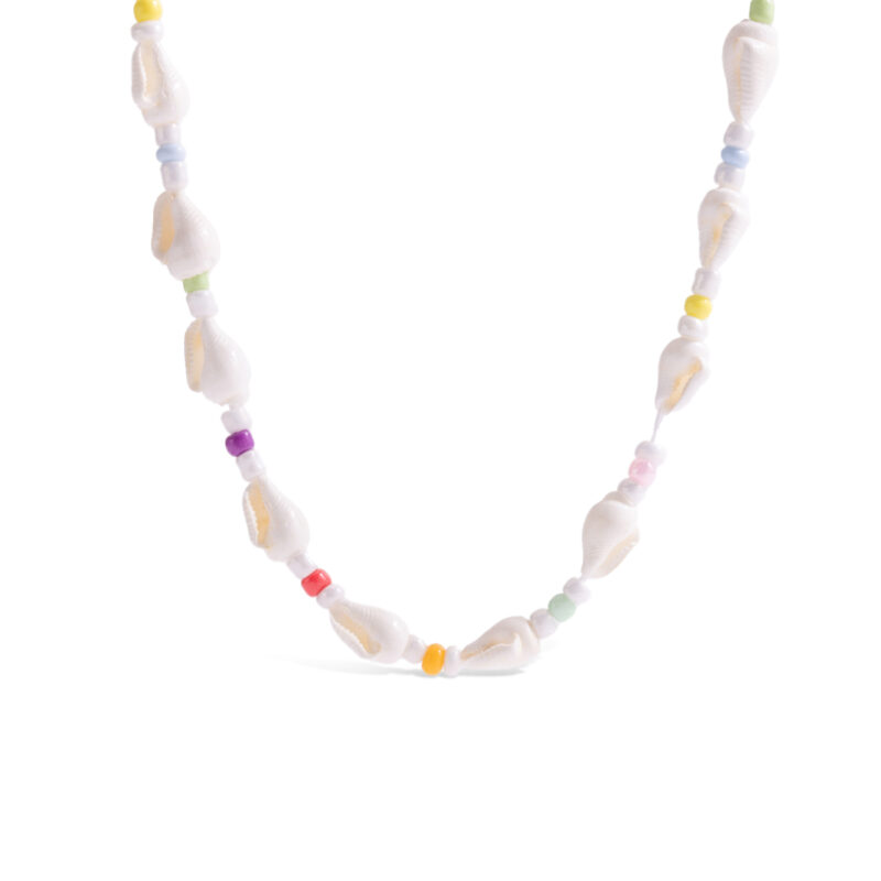 18K Gold Shell Beaded Necklace Colorful Vacation Jewelry - Image 2