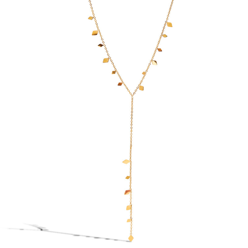Minimalist 18K Gold Plated Stainless Steel Diamond Pendant Y Necklace - Image 2