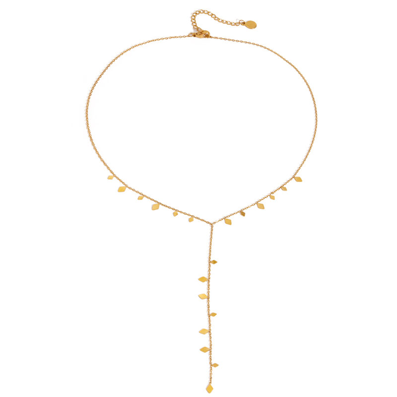 Minimalist 18K Gold Plated Stainless Steel Diamond Pendant Y Necklace