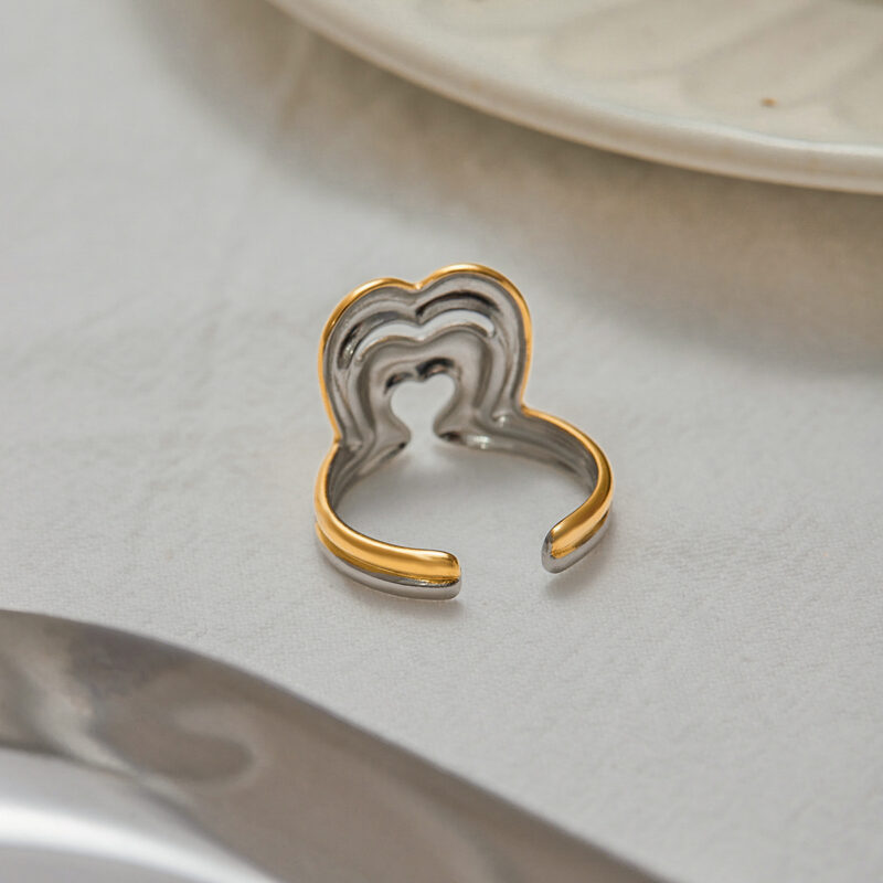 18K Gold Heart Ring Two Tone Cutout Adjustable Romantic Style - Image 2