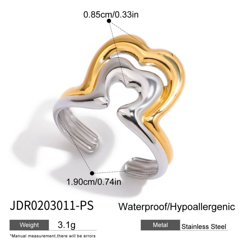 18K Gold Heart Ring Two Tone Cutout Adjustable Romantic Style - Image 5