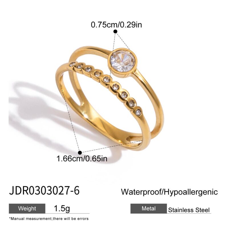 18K Gold Ring White Zircon Double Layer Cutout Band - Image 5