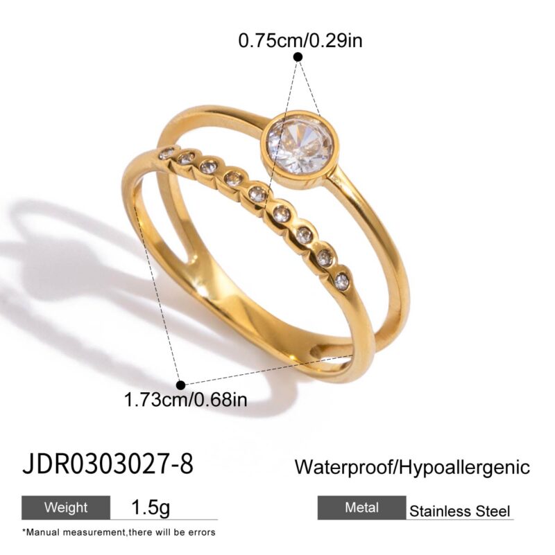 18K Gold Ring White Zircon Double Layer Cutout Band - Image 7