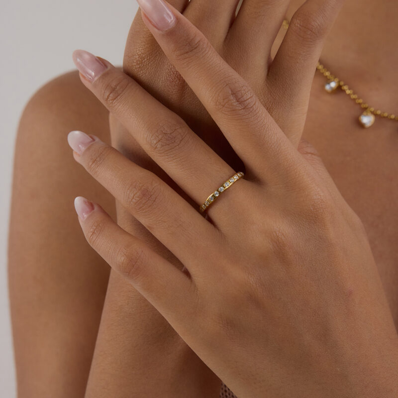 18K Gold Ring White Zircon Minimal Open Band Design - Image 3