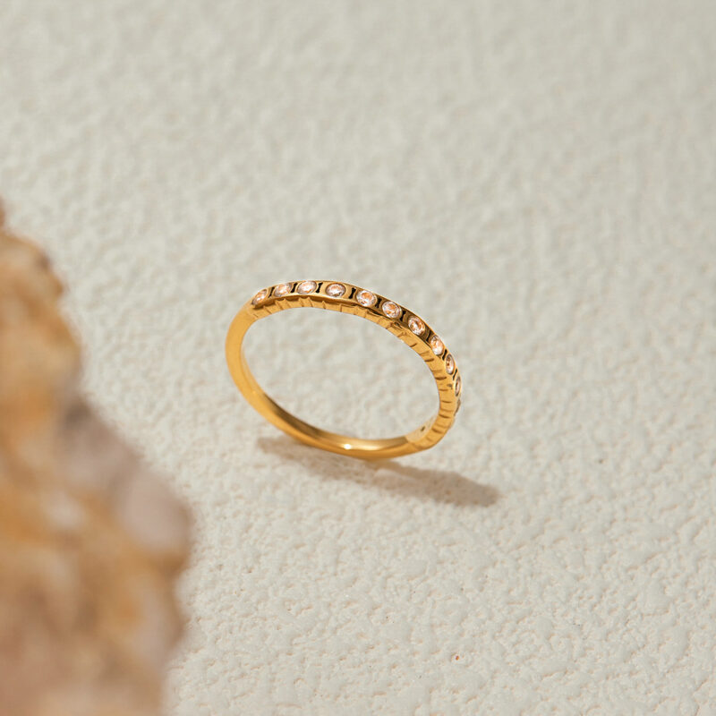 18K Gold Ring White Zircon Minimal Open Band Design - Image 2