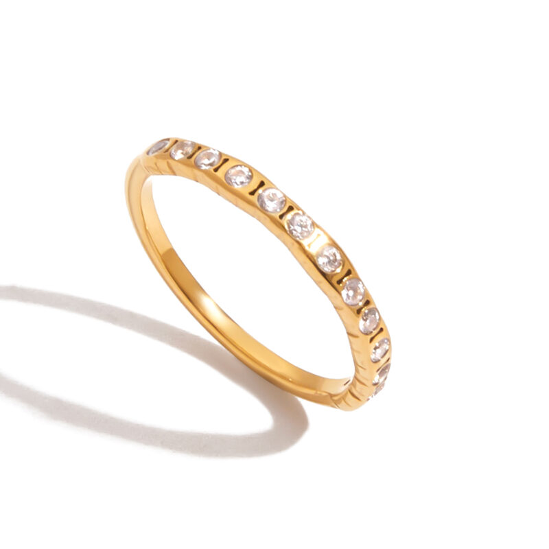18K Gold Ring White Zircon Minimal Open Band Design