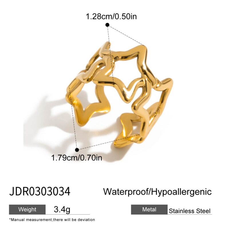 18K Gold Star Ring Adjustable Openwork Minimalist Jewelry - Image 7