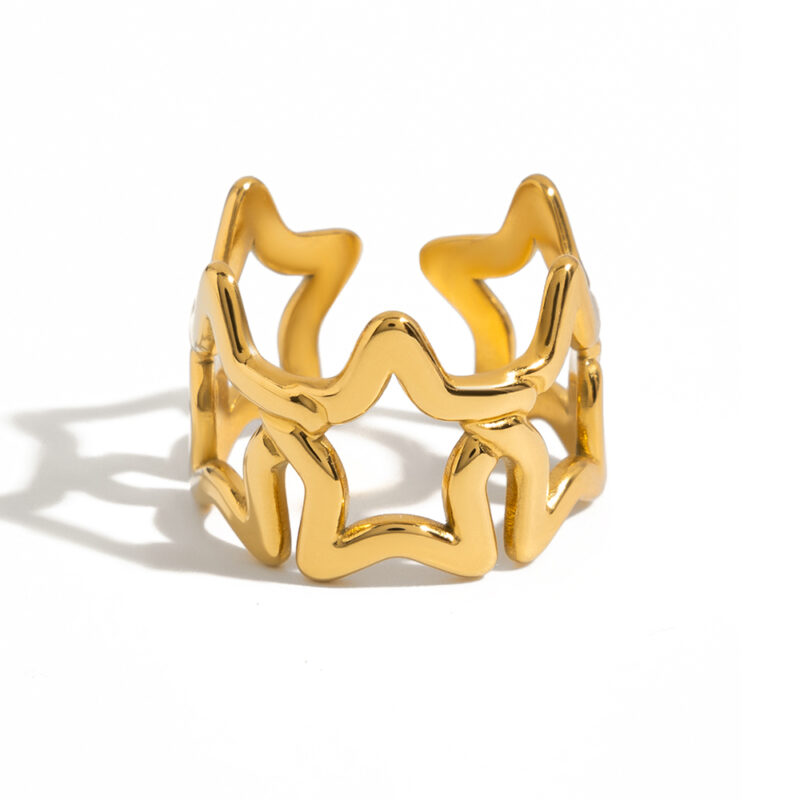 18K Gold Star Ring Adjustable Openwork Minimalist Jewelry - Image 2