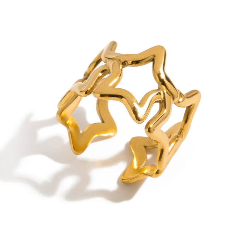 18K Gold Star Ring Adjustable Openwork Minimalist Jewelry