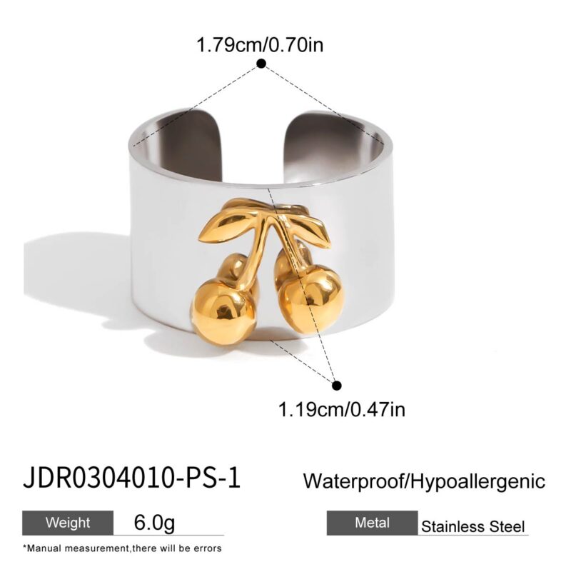 18K Gold Silver Cherry Ring Wide Band Polished Sweet Style - Image 5
