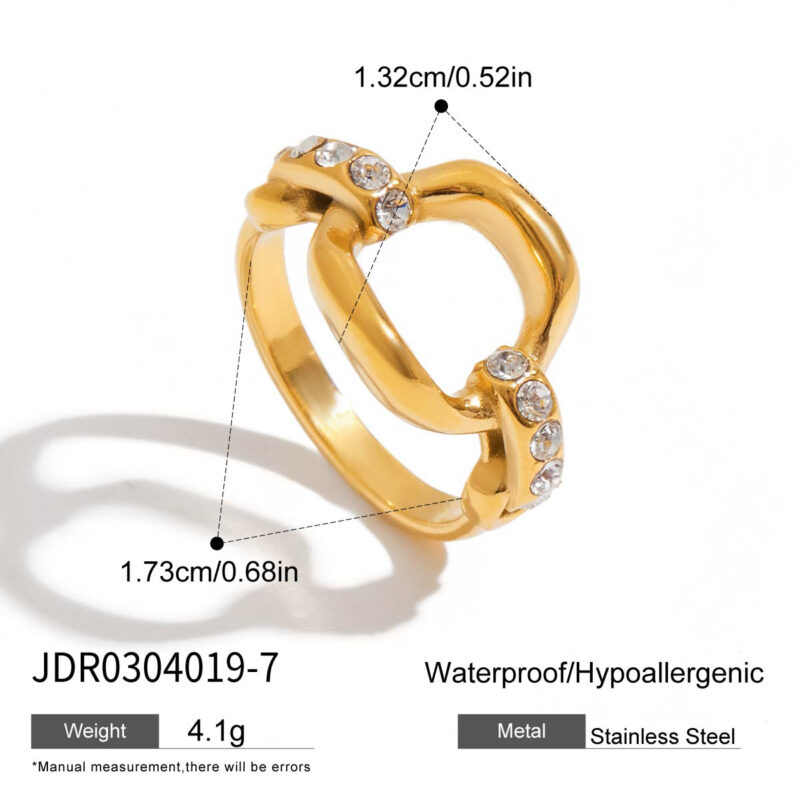18K Gold Zircon Ring Open Circle Cutout White Stone Design - Image 5