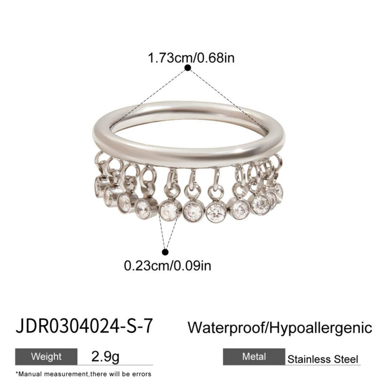 Steel Zircon Tassel Ring White Round Stone Minimalist Style - Image 5