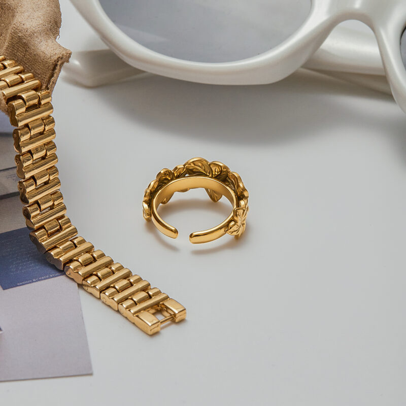 18K Gold Flower Ring Adjustable Minimalist Open Design - Image 2