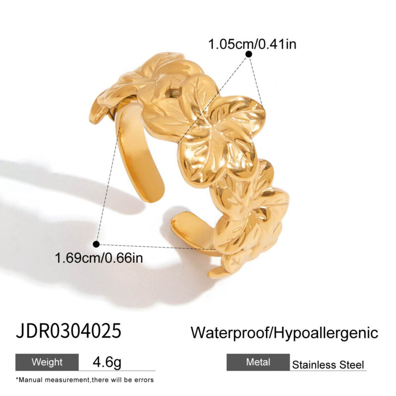 18K Gold Flower Ring Adjustable Minimalist Open Design - Image 5