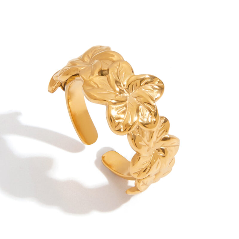 18K Gold Flower Ring Adjustable Minimalist Open Design