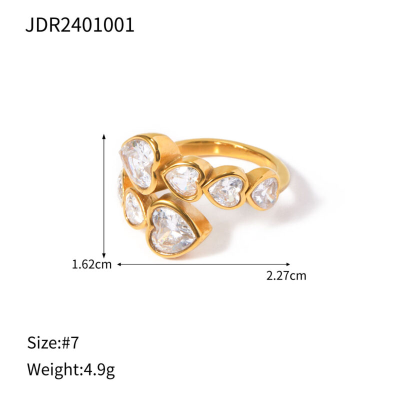 18K Gold Stainless Steel Criss-Cross Open Ring with Heart-Shaped Zircon - Image 4
