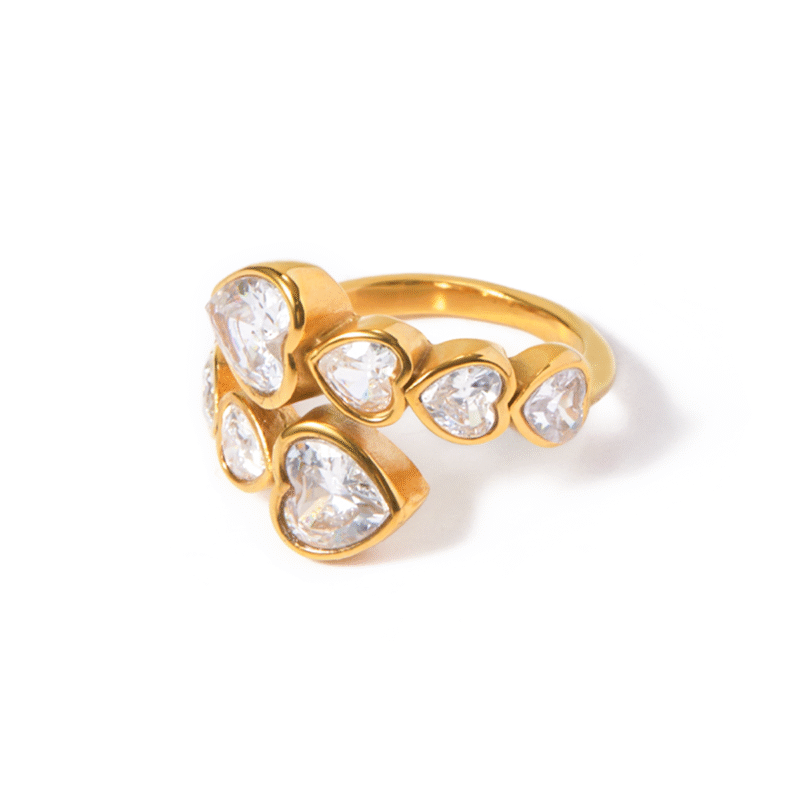 18K Gold Stainless Steel Criss-Cross Open Ring with Heart-Shaped Zircon