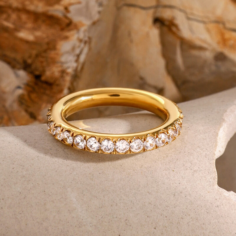 J&D Chic Design 18k Gold Stainless Steel Full Circle A-Grade White Zircon Polished Rings - Image 2