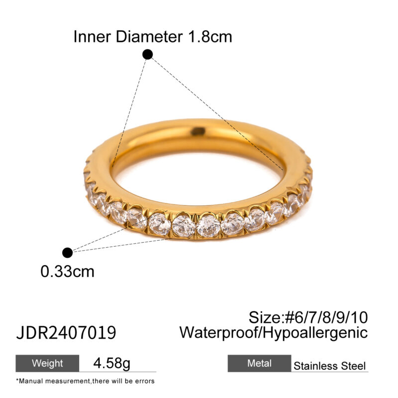 J&D Chic Design 18k Gold Stainless Steel Full Circle A-Grade White Zircon Polished Rings - Image 5