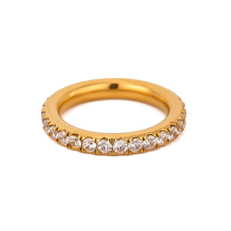 J&D Chic Design 18k Gold Stainless Steel Full Circle A-Grade White Zircon Polished Rings