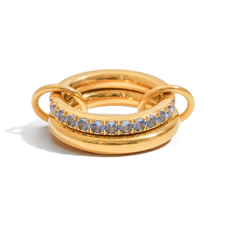 18K Gold Blue Spinel Ring Double Layer Romantic Style