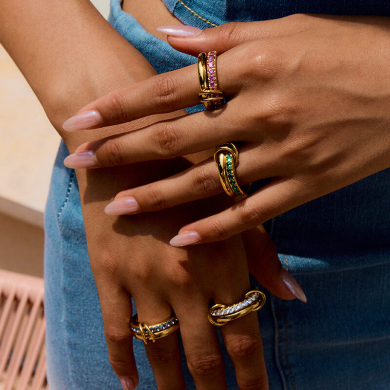 18K Gold Blue Spinel Ring Double Layer Romantic Style - Image 3