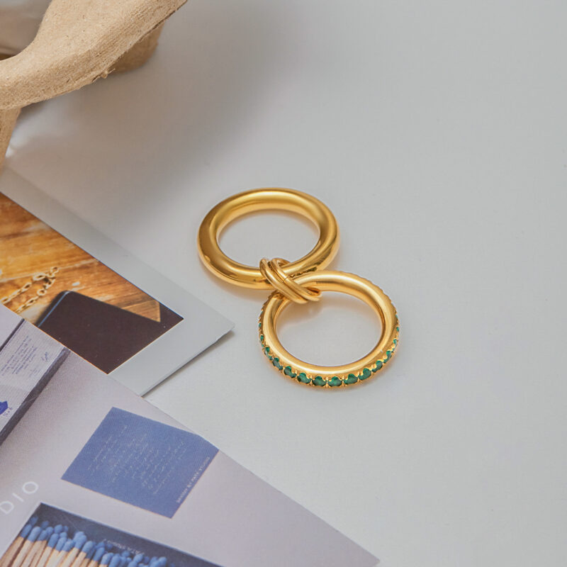 18K Gold Green Spinel Ring Double Layer Sweet Style - Image 2