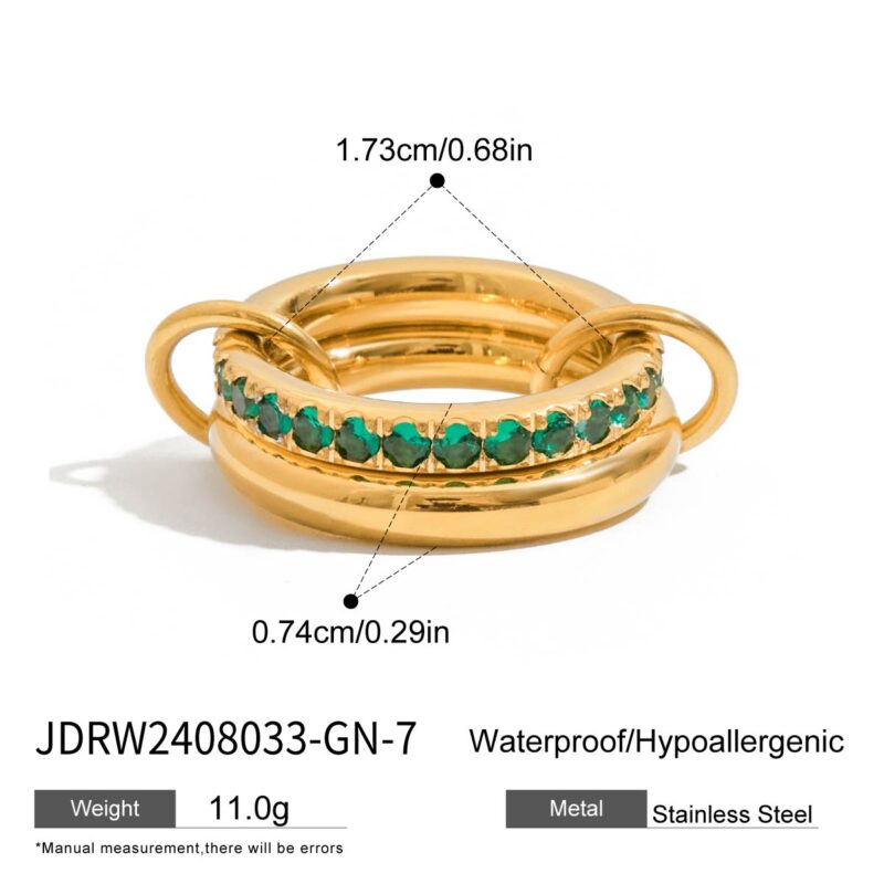 18K Gold Green Spinel Ring Double Layer Sweet Style - Image 5