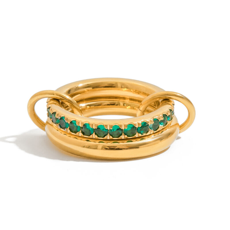18K Gold Green Spinel Ring Double Layer Sweet Style