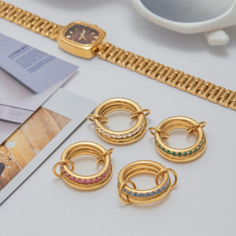 18K Gold Green Spinel Ring Double Layer Sweet Style - Image 3