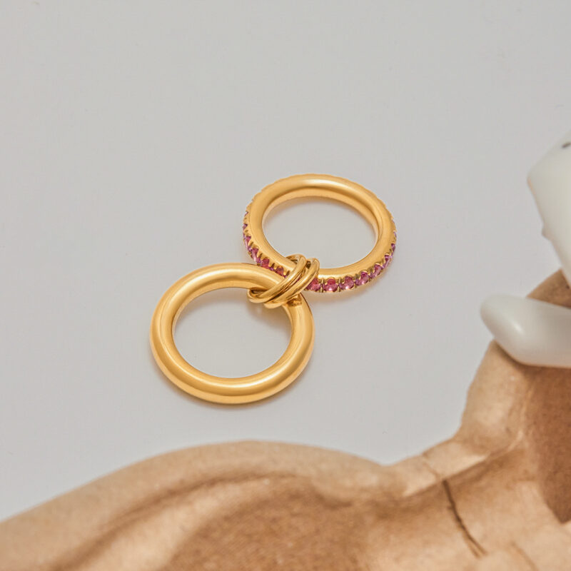 18K Gold Pink Zircon Ring Double Layer Romantic Design - Image 2